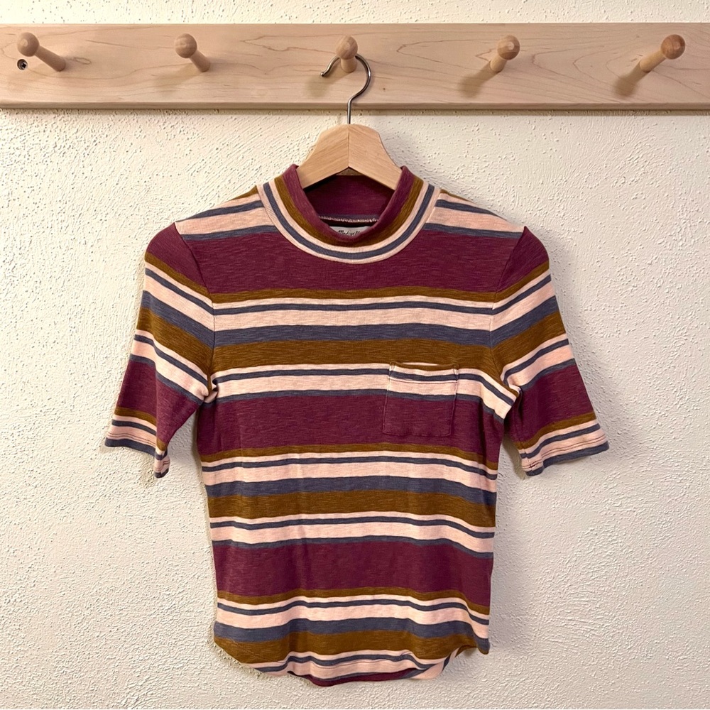 Madewell mock turtleneck striped short sleeve stretchy cotton T Shirt size small